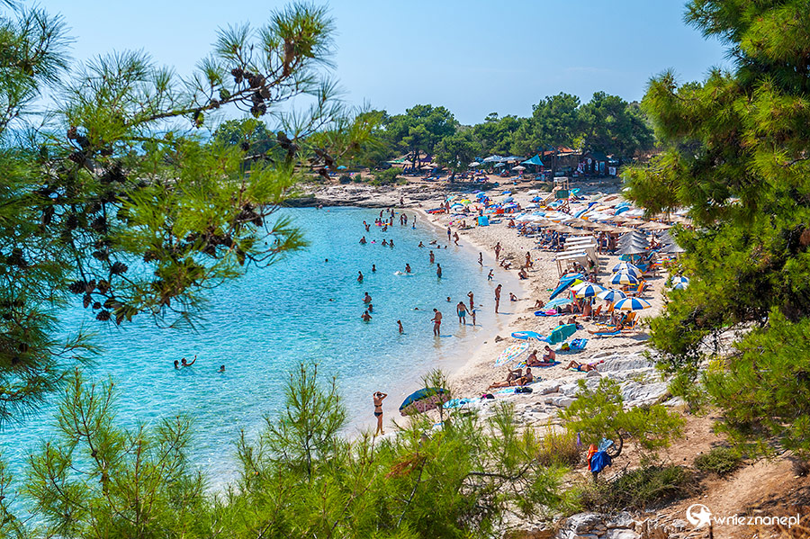 Thassos. Piaszczysta plaża Psili Ammos z przejrzystą błękitną wodą. - foto: wnieznane.pl Thassos. Piaszczysta plaża Psili Ammos z przejrzystą błękitną wodą. - foto: wnieznane.pl